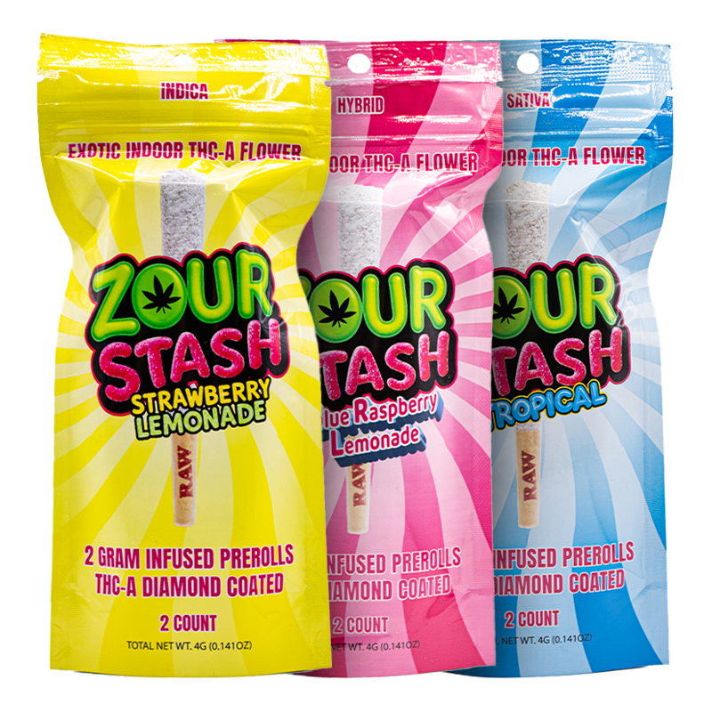 Zour Stash – Exotic THCA Diamond Coated Pre-Rolls – 2x2g