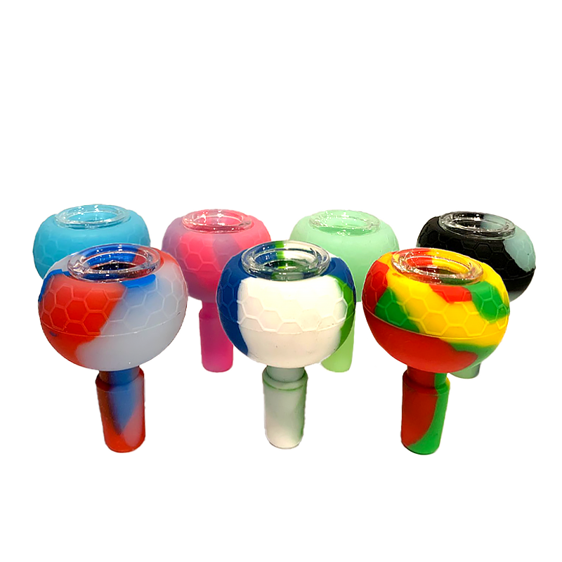 Stratus 14mm Silicone Bowl with honeycomb design, glass bowl insert, available in multiple colors including glow-in-the-dark, for secure fit in waterpipes.