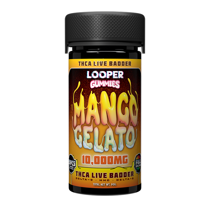 Mango Gelato Looper THCA Live Badder Gummies – 10,000mg – A tropical mango-flavored gummy with a smooth, creamy gelato finish & potent cannabinoid blend.